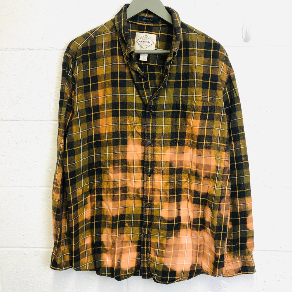 Custom Bleach Dyed Flannel - Dark Green/Brown